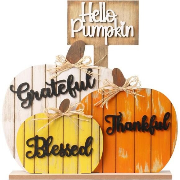 Fall Decorations for Home, Rustic Wooden Blessed Grateful Table Sign - Picture 1 of 7